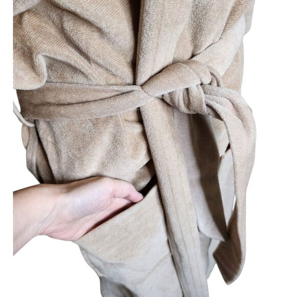 VIntage 70s Velour Bathrobe Pockets Mens One Size Beige - Picture 2 of 8